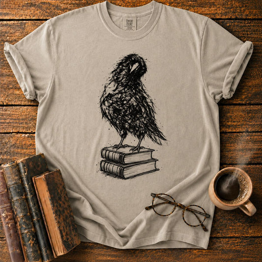 Ink-Crow Perched on Old Books T-Shirt