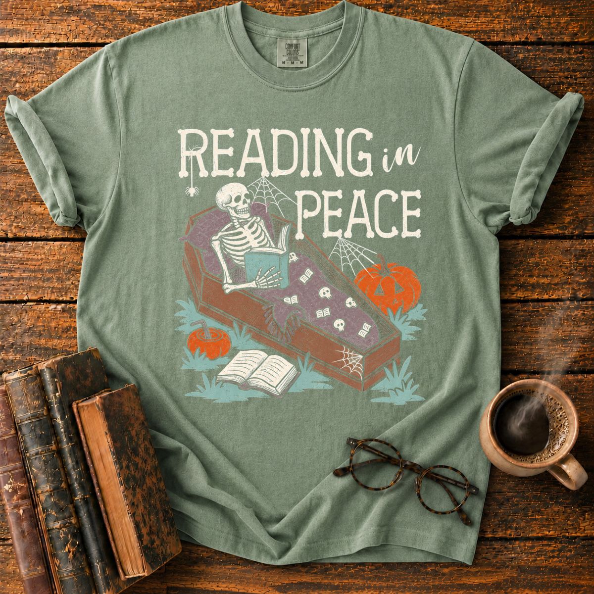 Reading in Peace Skeleton T-Shirt