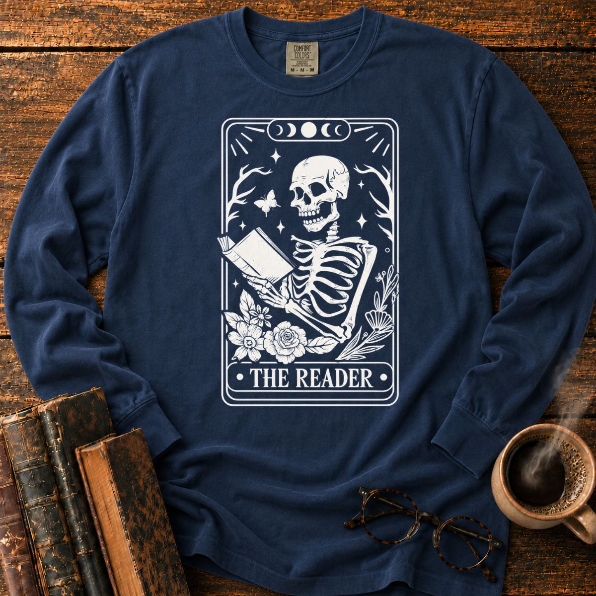 The Reader Skeleton Tarot LS T-Shirt