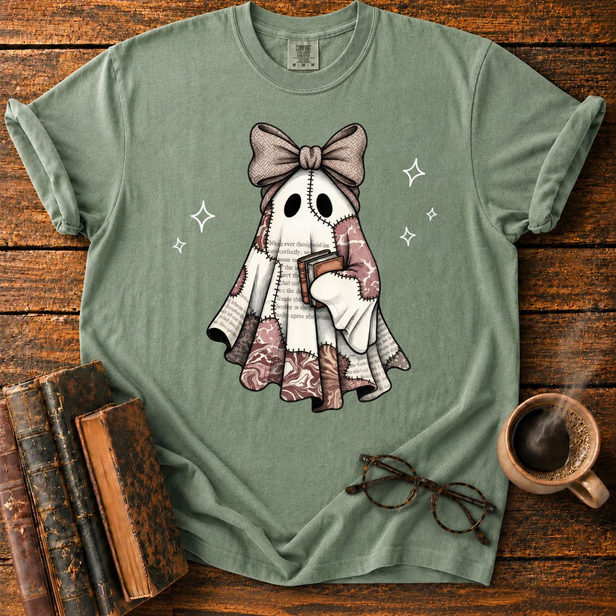 Ghost with Books and Sparkles T-Shirt