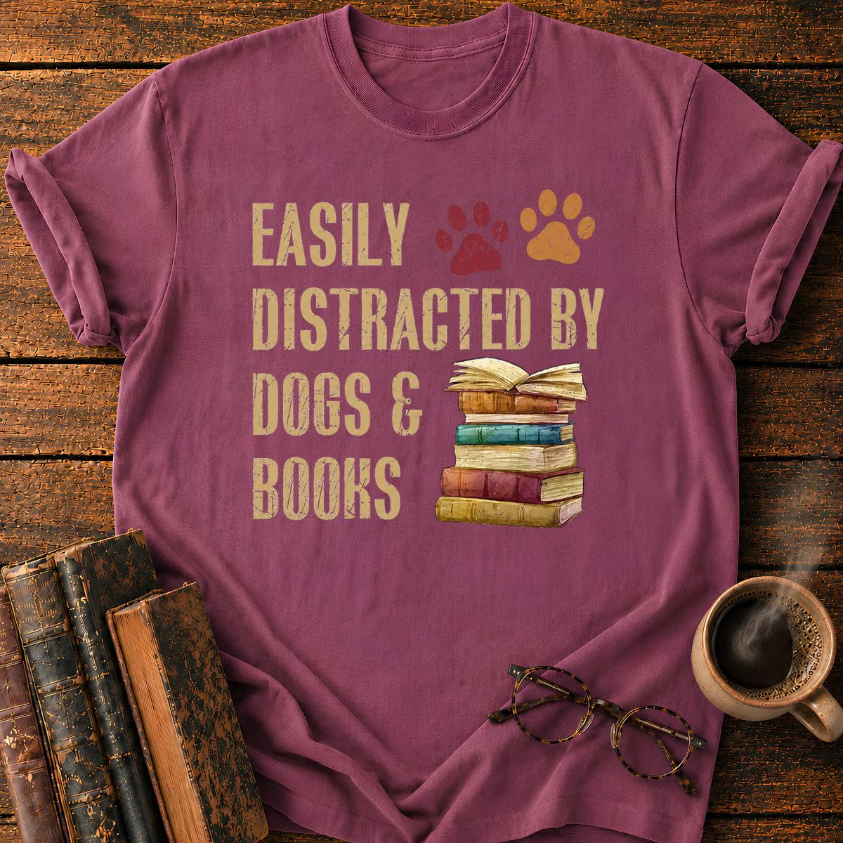 Easily Distracted by Dogs & Books T-Shirt