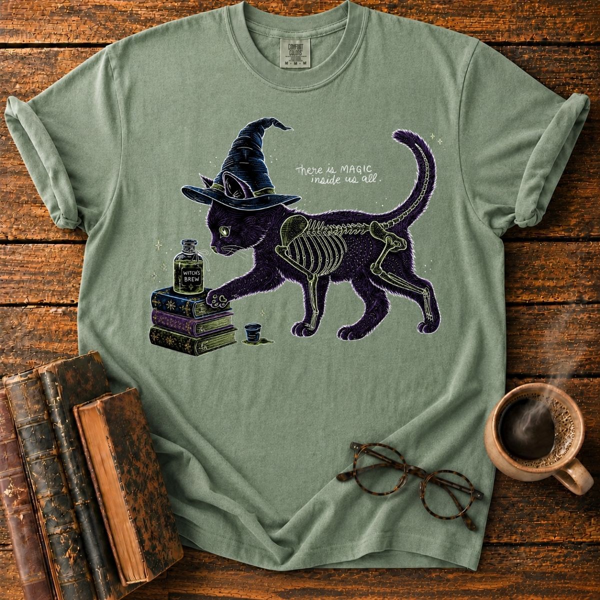 Occult Cat Witch and Magical Books T-Shirt