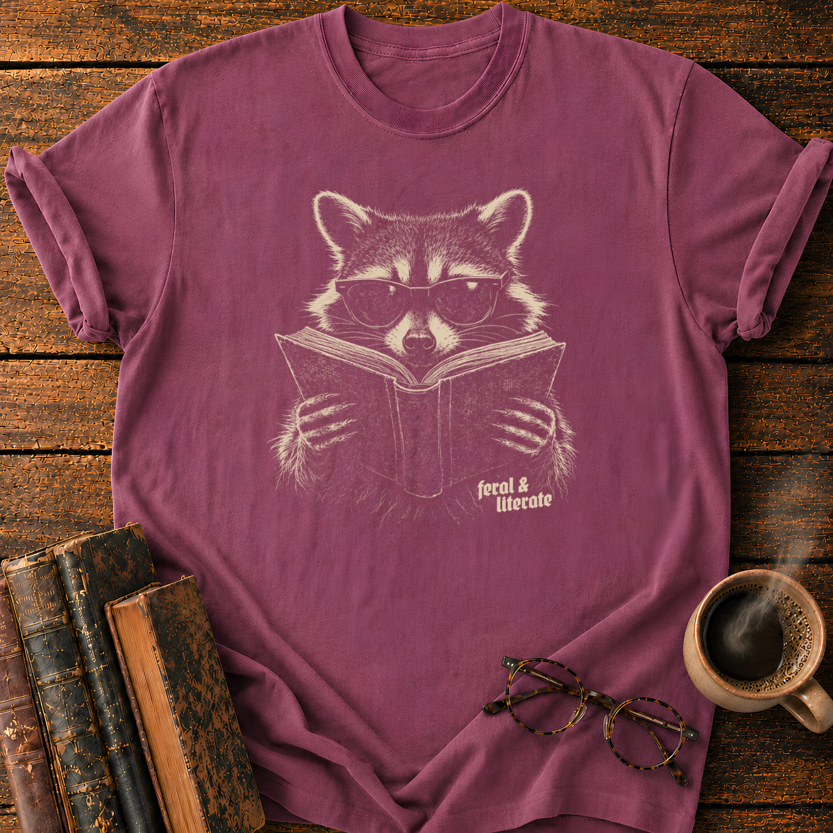 Raccoon Reading a Book T-Shirt