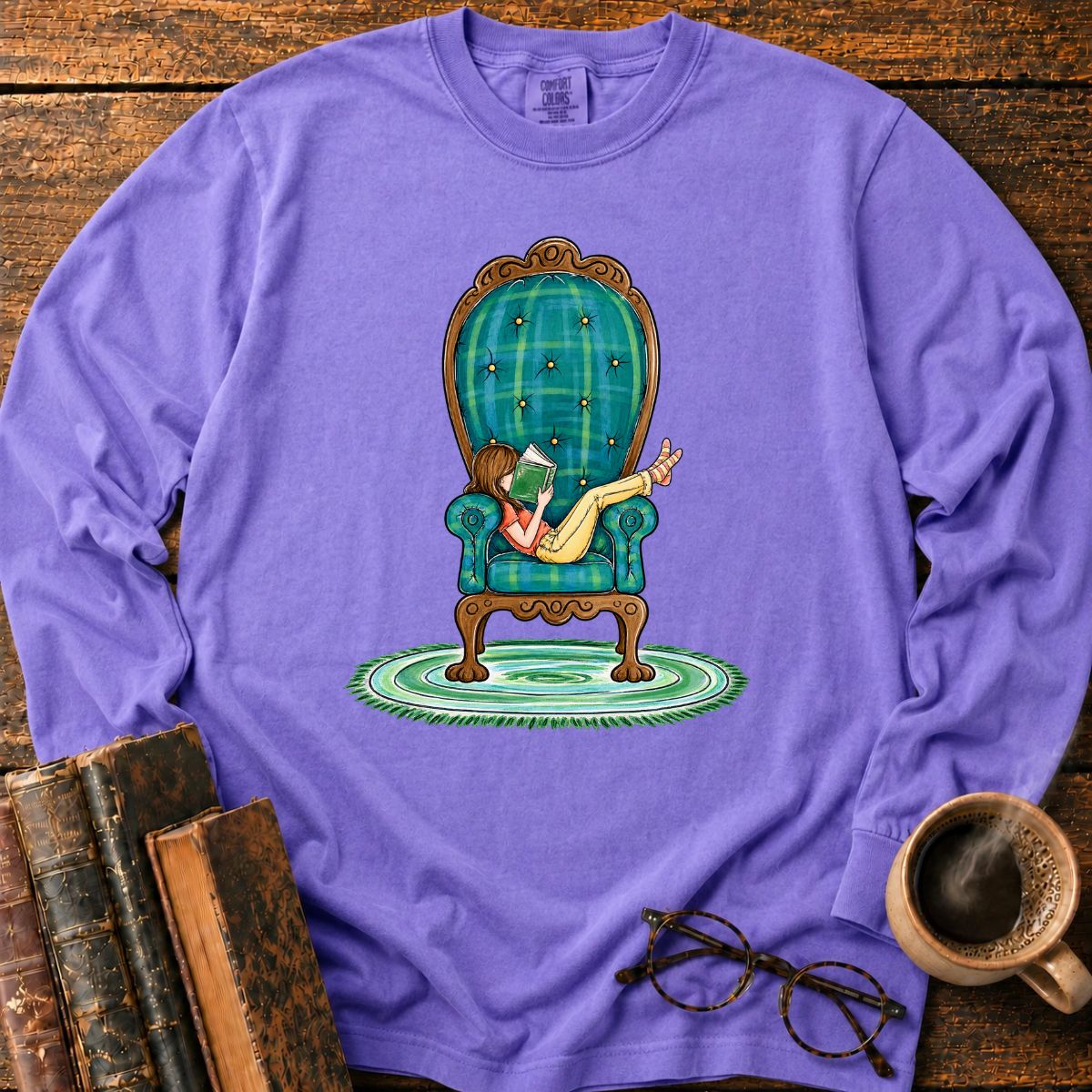 Girl Reading In Big Armchair LS T-Shirt