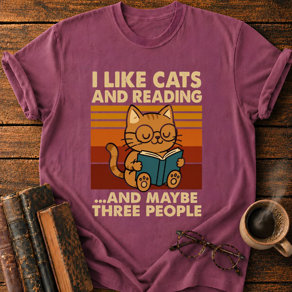 Retro Cat Reading T-Shirt