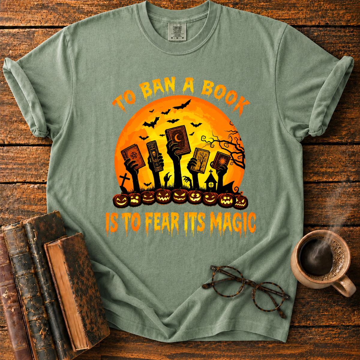 Zombie Hands Raise Haunted Books T-Shirt