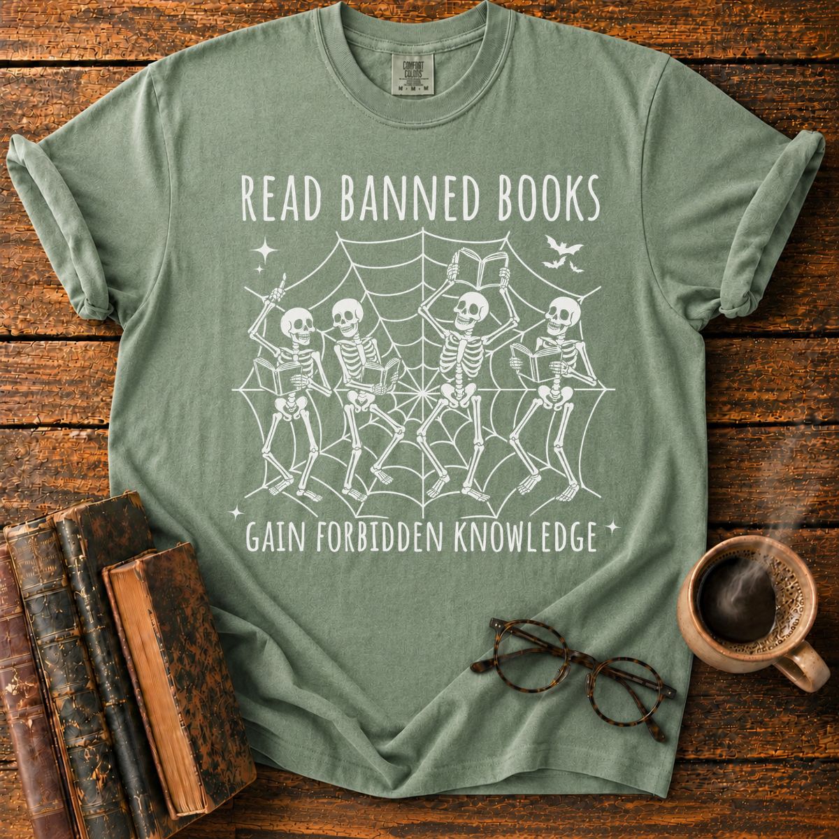 Dancing Skeletons Reading Banned Books T-Shirt