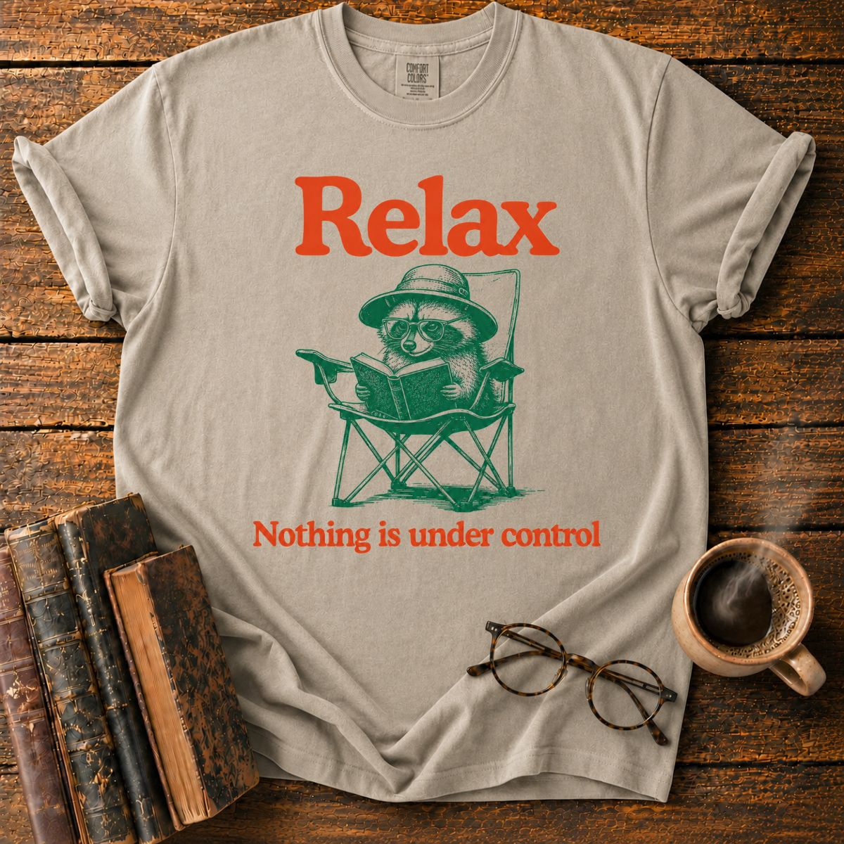 Relaxing Raccoon Reading T-Shirt