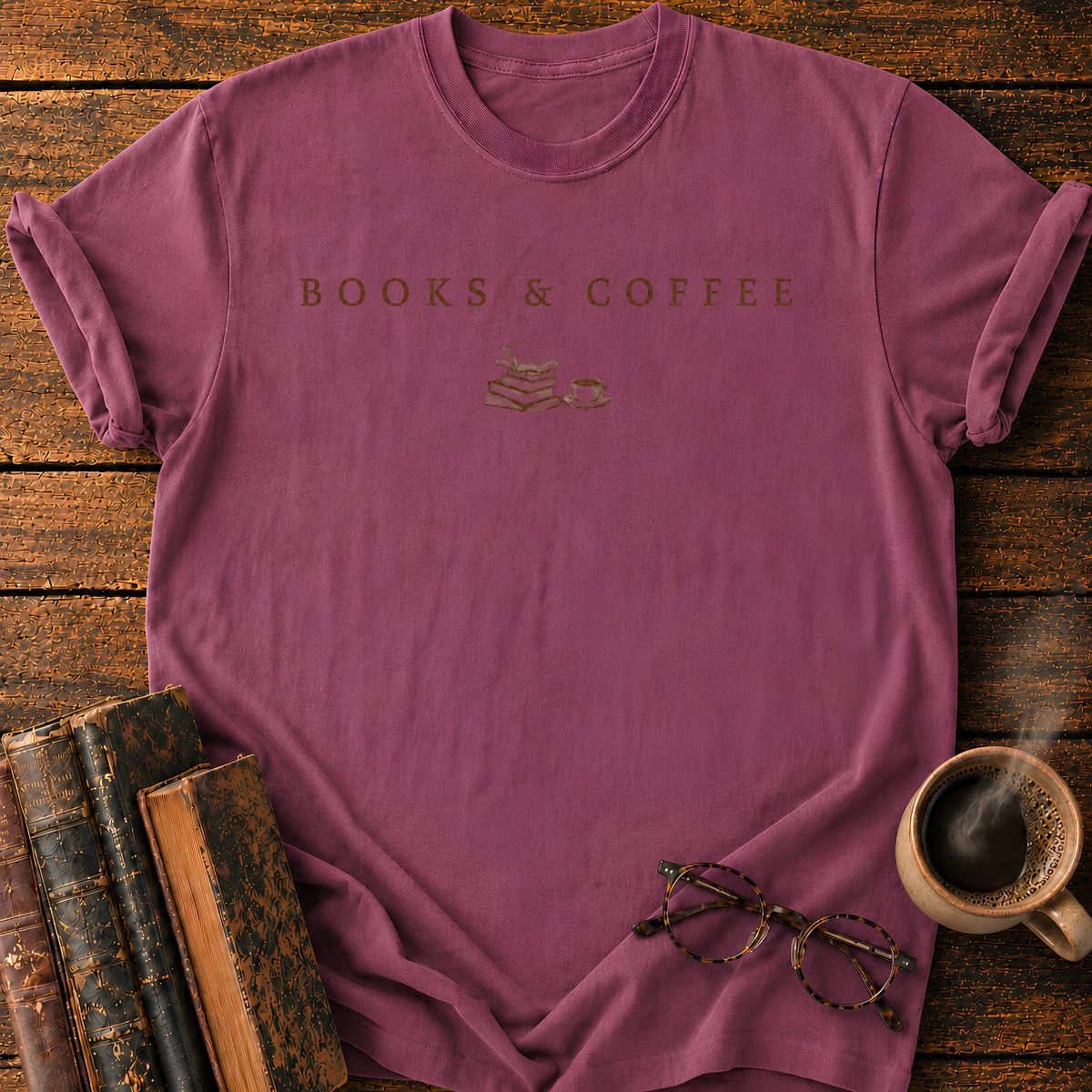 Books & Coffee Vintage Emblem T-Shirt