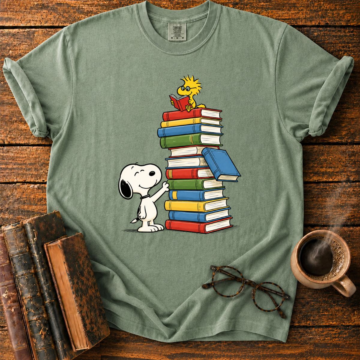 Snoopy and Woodstock’s Book Tower T-Shirt
