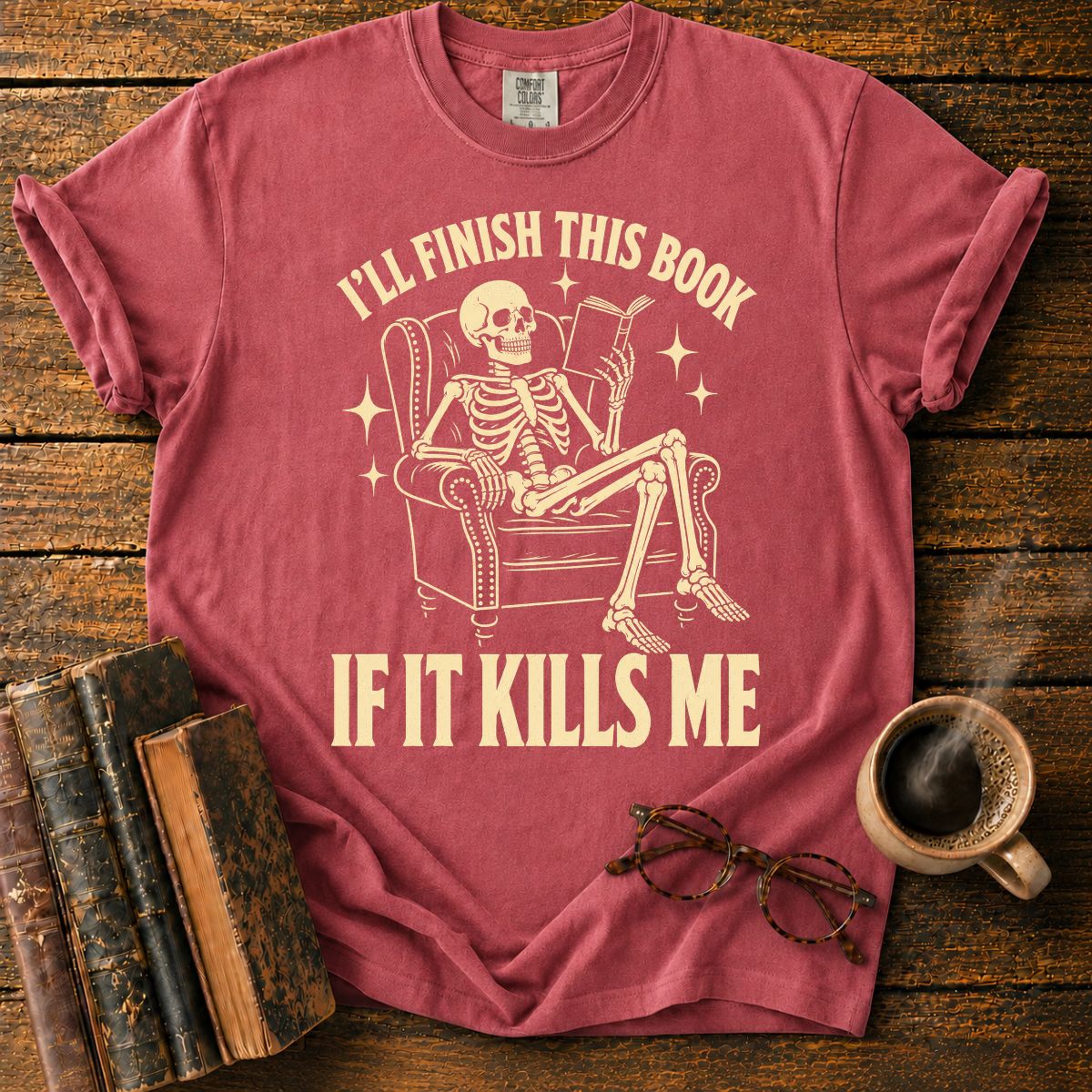 I'll Finish This Book Skeleton T-Shirt