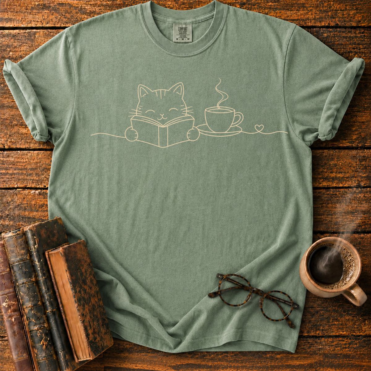 Cozy Cat Reading with Tea T-Shirt