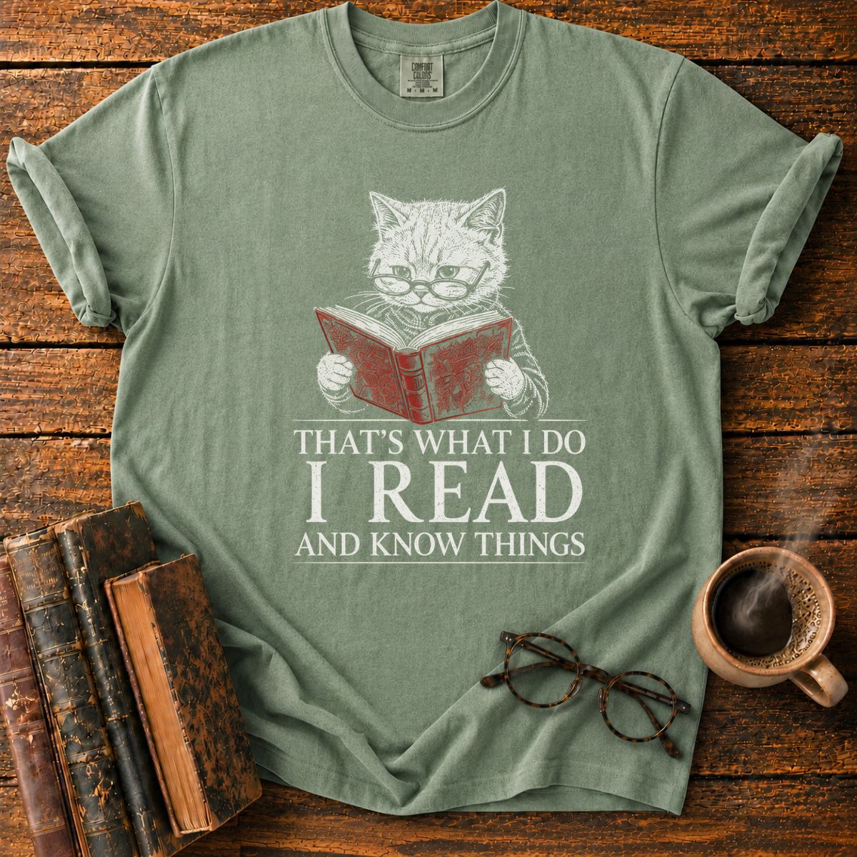 Cat Reading Vintage T-Shirt