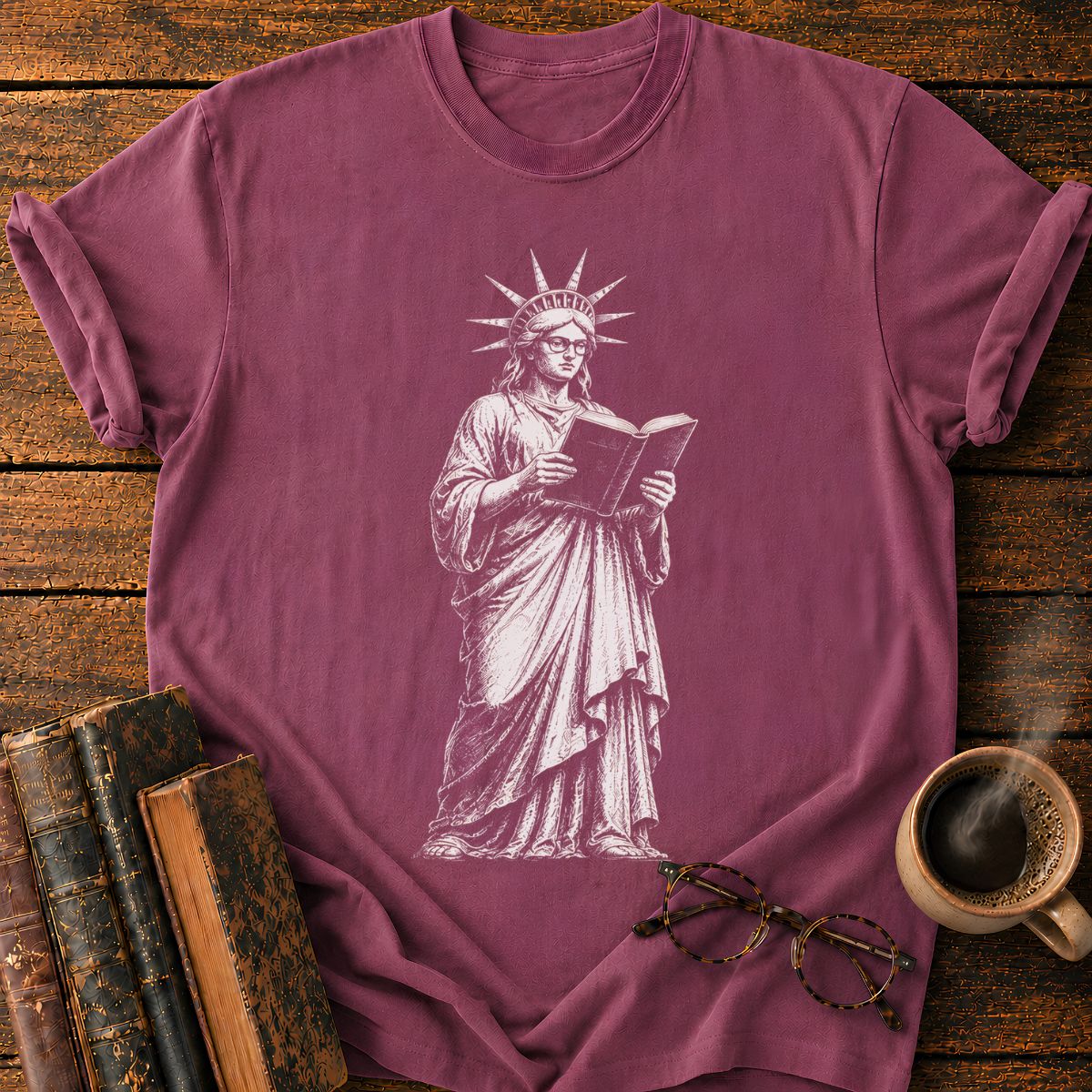 Engraved Liberty Reading a Book T-Shirt