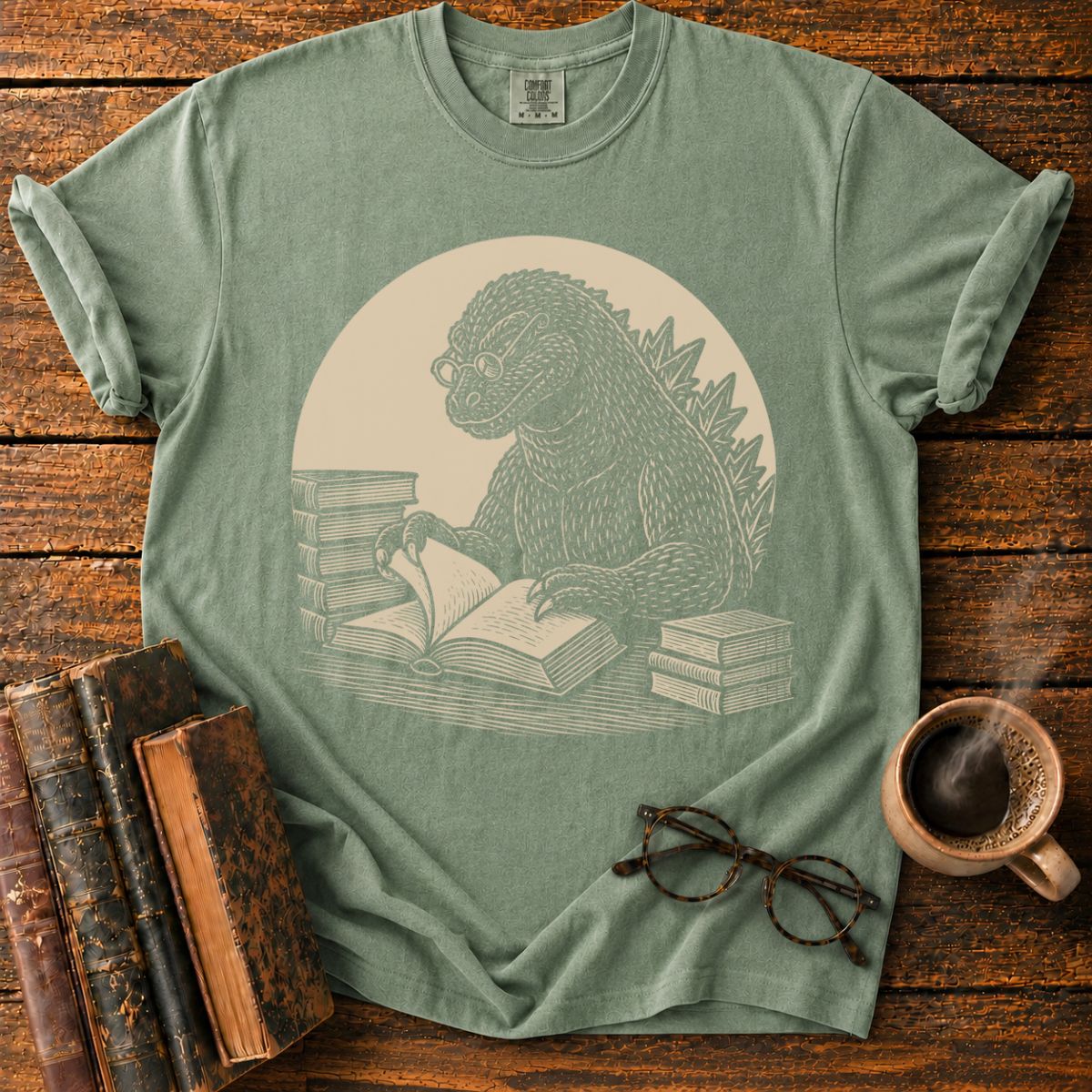 Scholarly Kaiju Reading Book T-Shirt