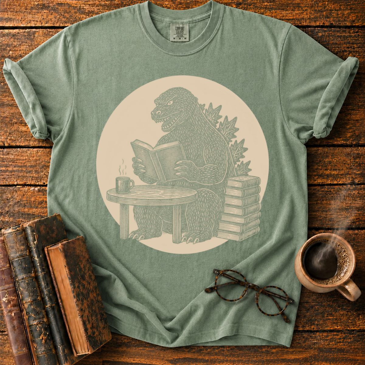 Kaiju Reading in a Cozy Study T-Shirt