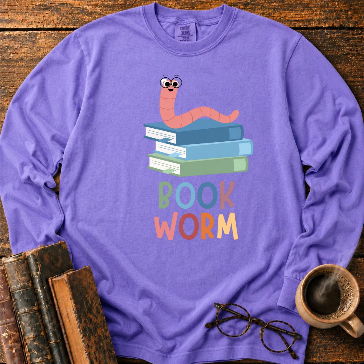 Cute Bookworm Book Stack LS T-Shirt
