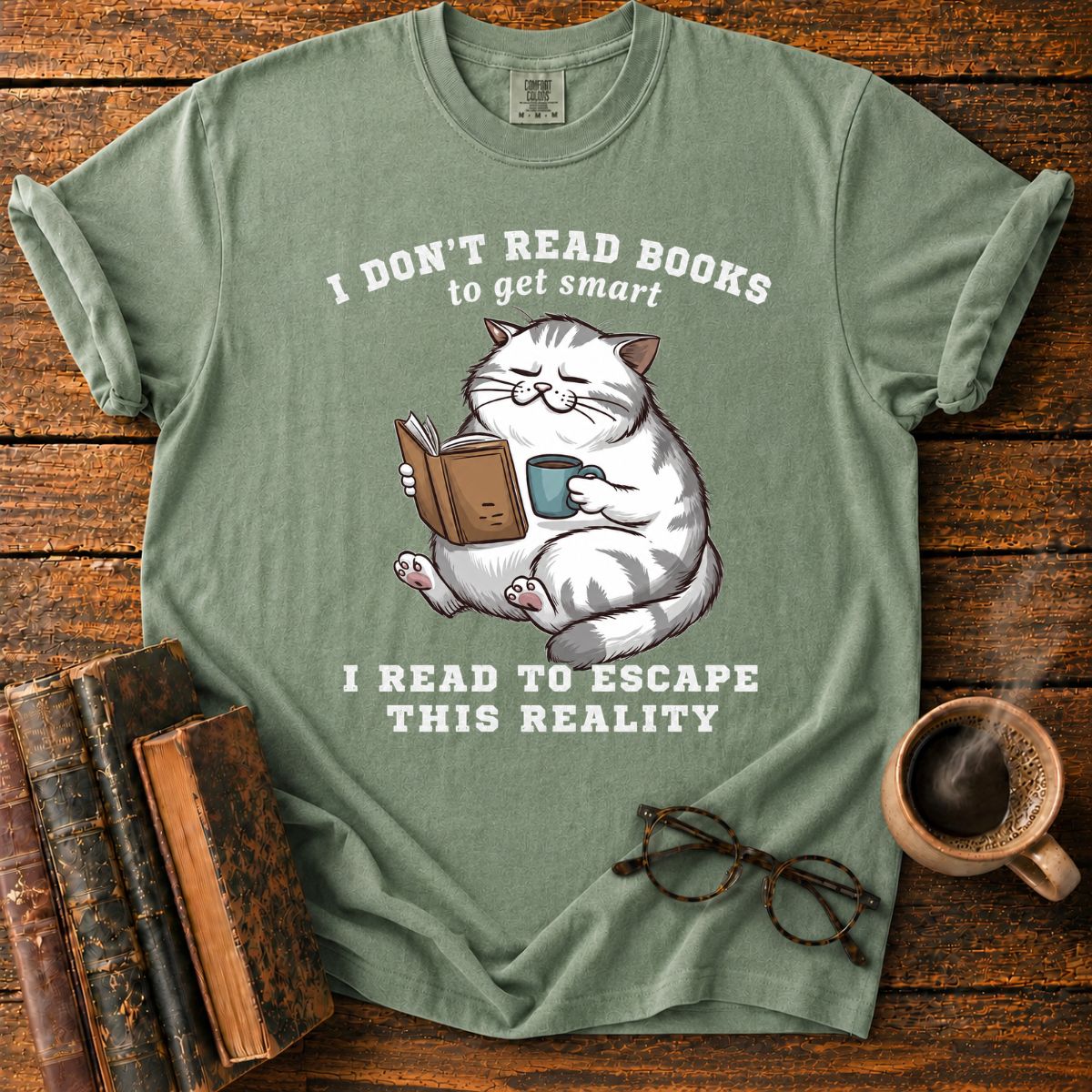 Cozy Cat Reading Escape T-Shirt