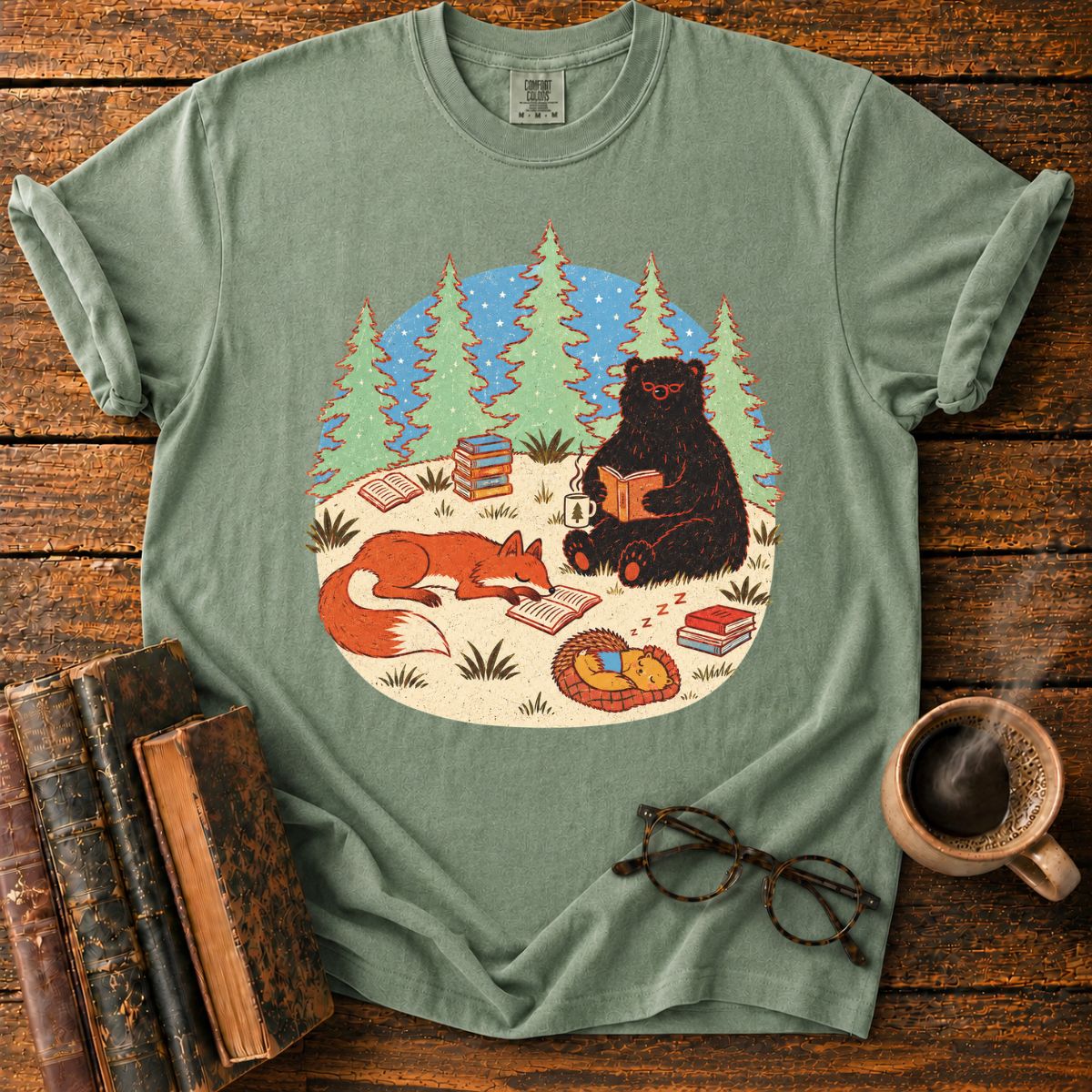 Woodland Animals Reading Book Lover T-Shirt