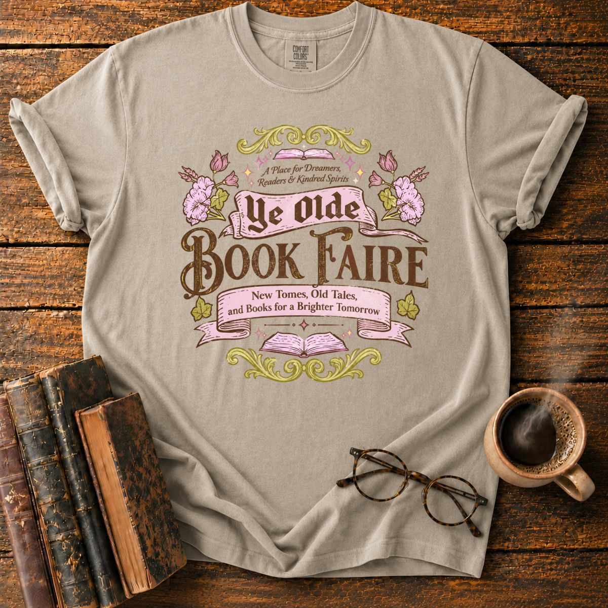 Ye Olde Book Faire Vintage Bookish T-Shirt
