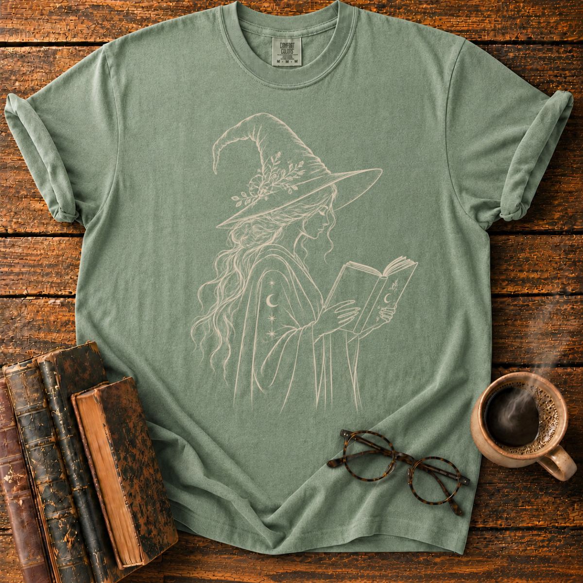 Mystical Witch Reading Under Starlight T-Shirt