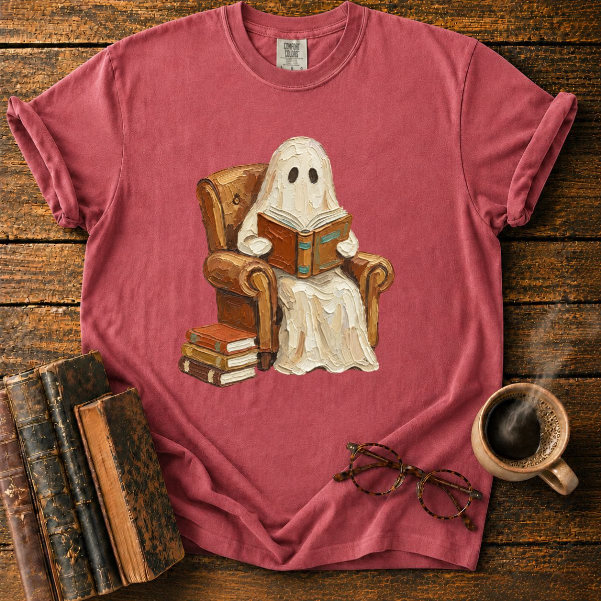 Oil Painting Ghost Reading Armchair T-Shirt