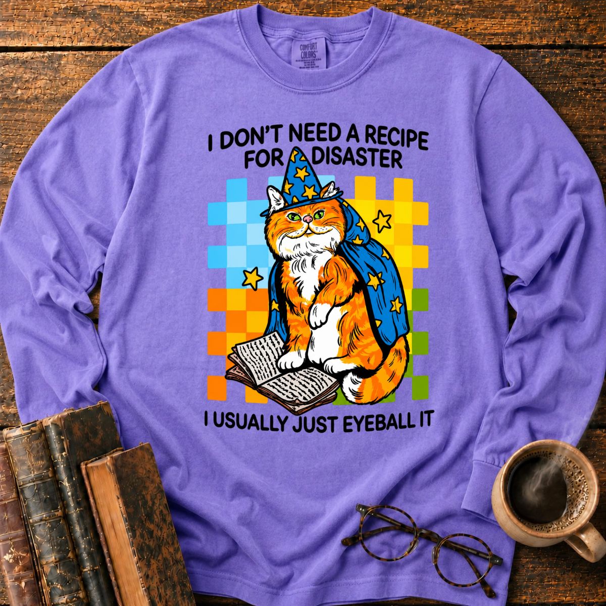 Wizard Cat Reading Books LS T-Shirt