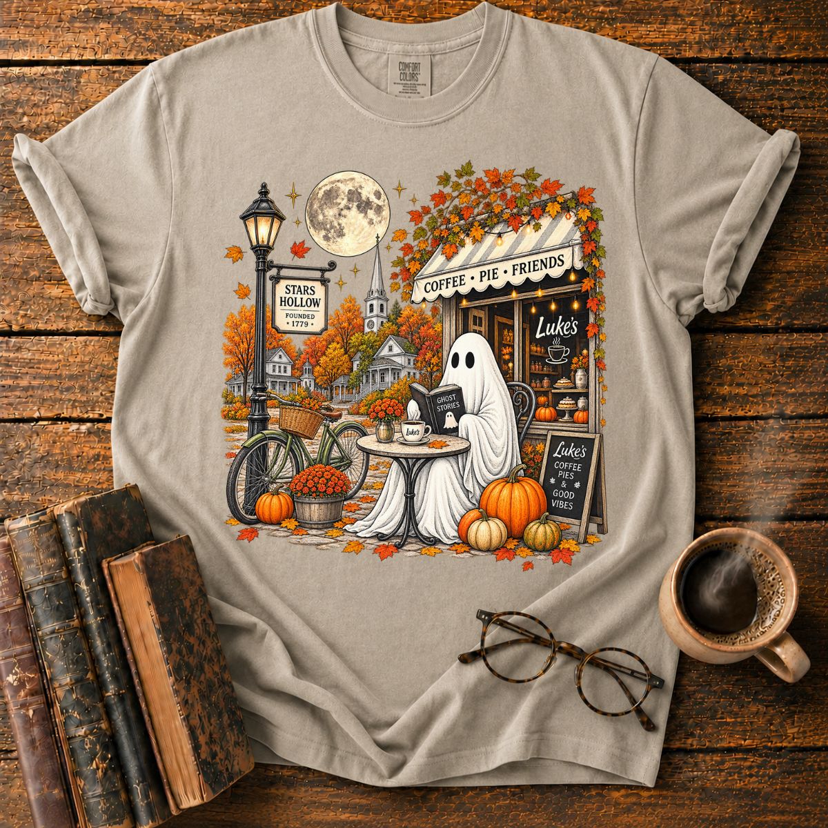 Ghostly Autumn Coffee in Stars Hollow T-Shirt