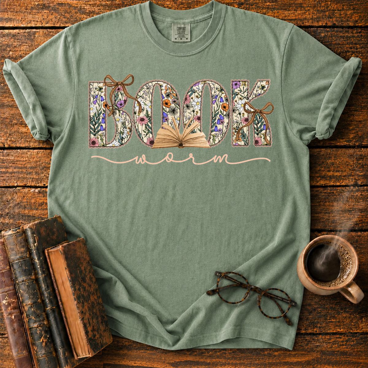Floral Bookworm Typography T-Shirt