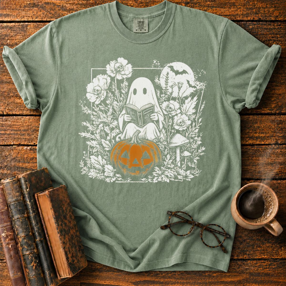 Vintage Halloween Ghost Reading T-Shirt
