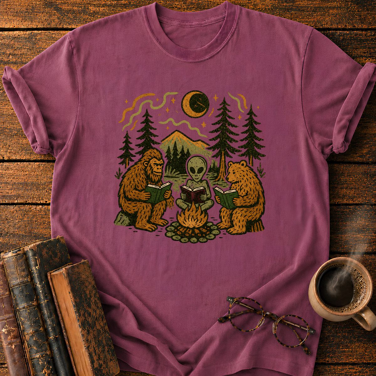 Campfire Friends Reading T-Shirt