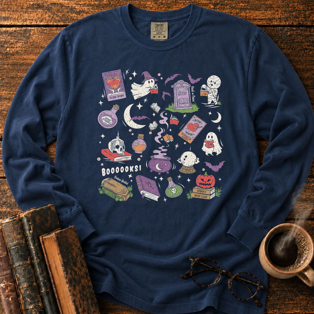 Booooks Spooky Halloween Doodles LS T-Shirt