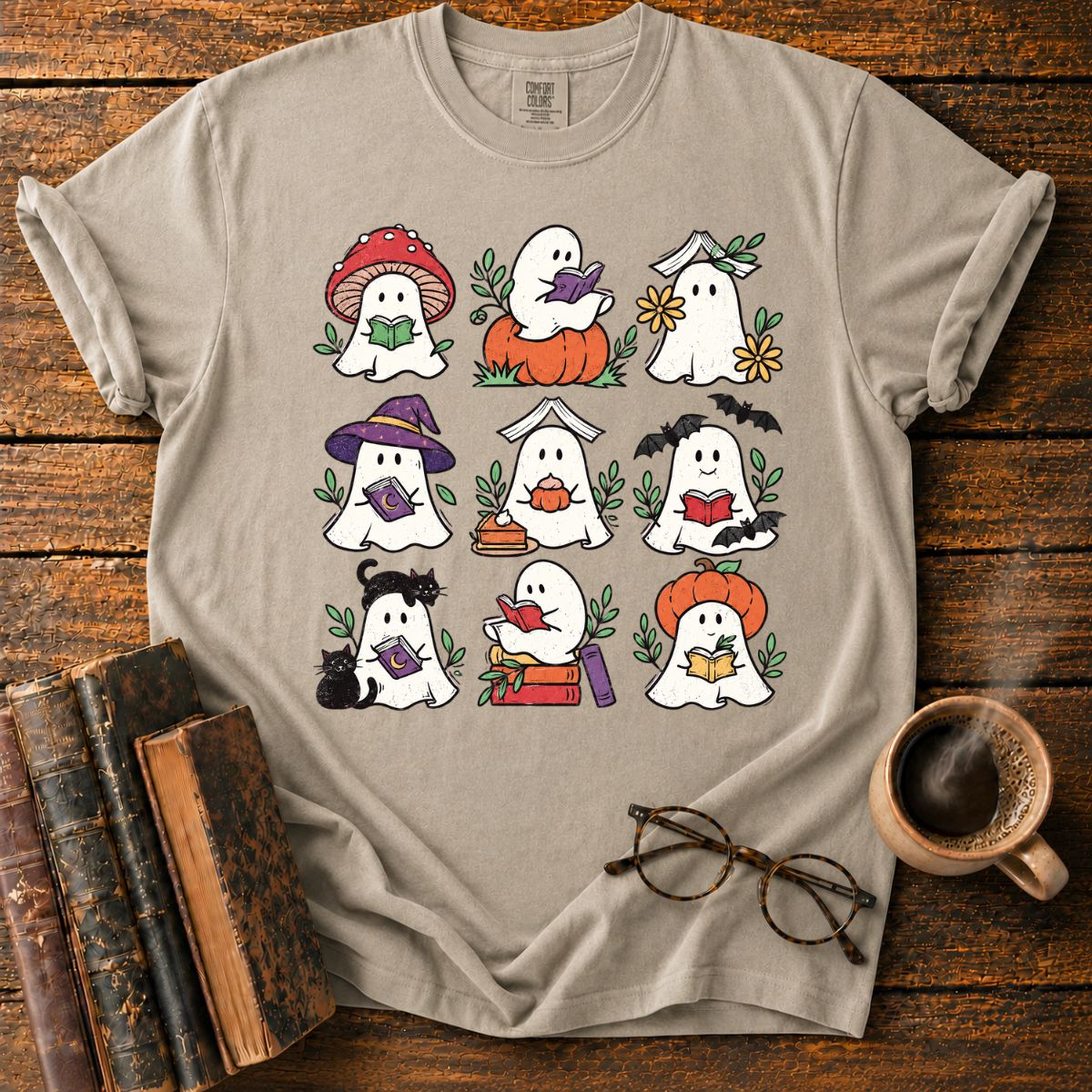 Cute Reading Ghosts Halloween T-Shirt
