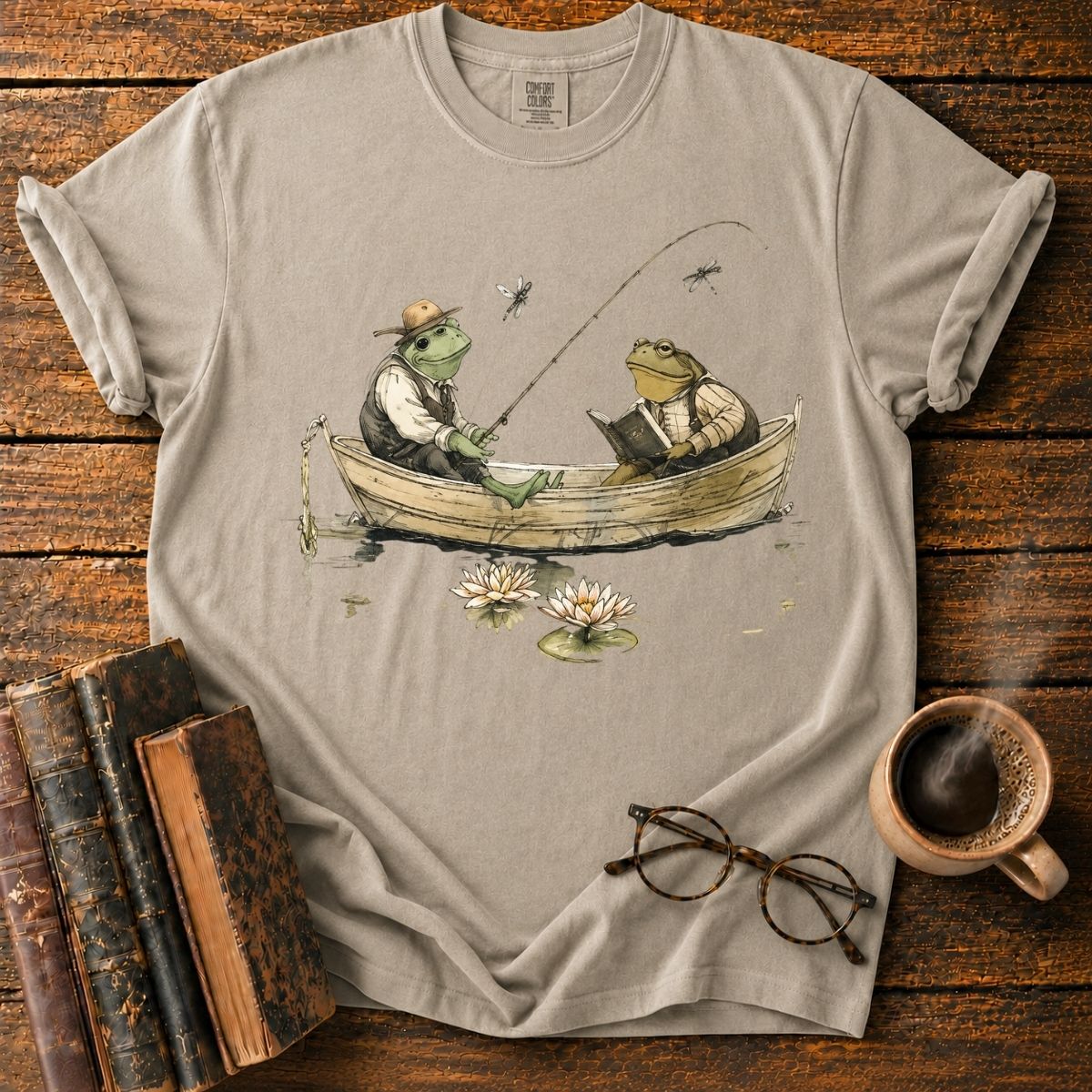 Storybook Frogs Drifting on Lily Pond T-Shirt