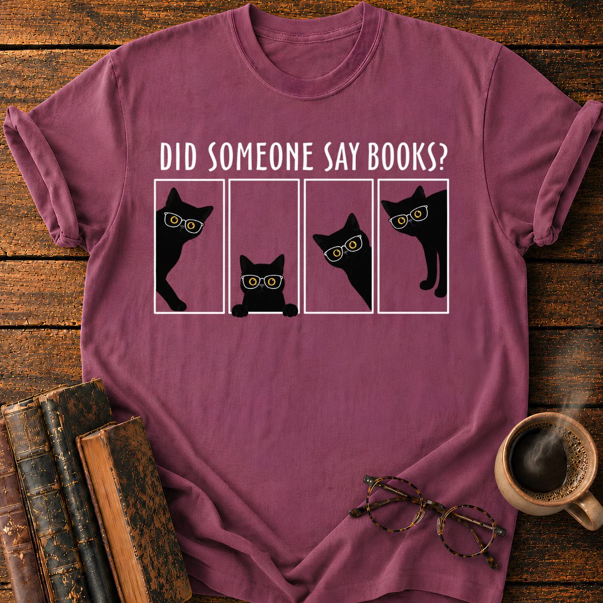 Bookish Cats in Comic Panels T-Shirt
