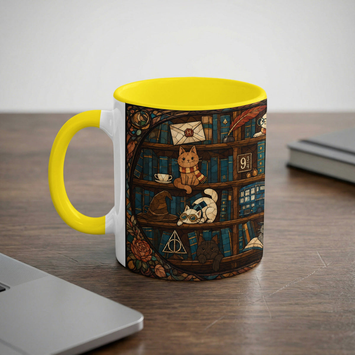 Enchanted Bookshelf Cats Mug