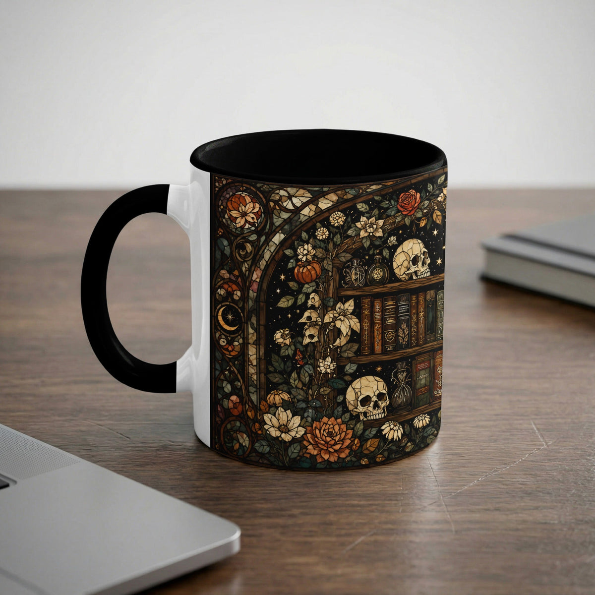 Dark Academia Bookshelf Stained Glass Mug