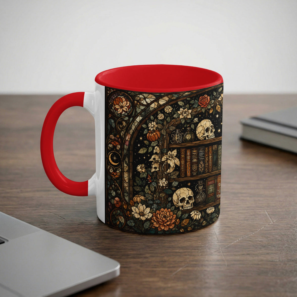 Dark Academia Bookshelf Stained Glass Mug