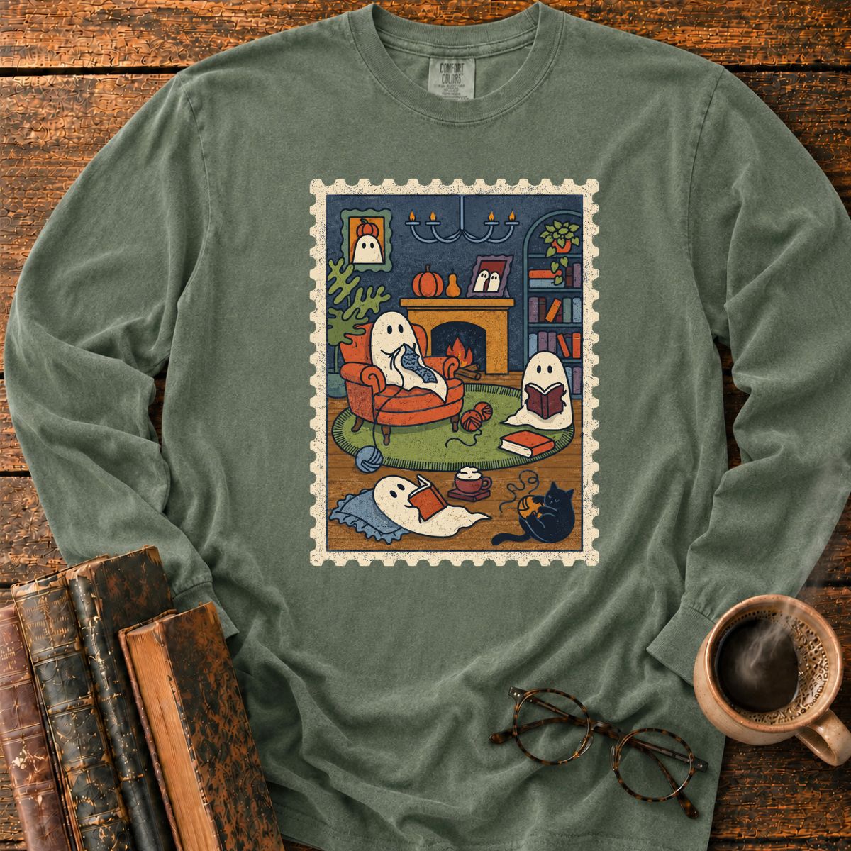 Cozy Ghosts Library LS T-Shirt