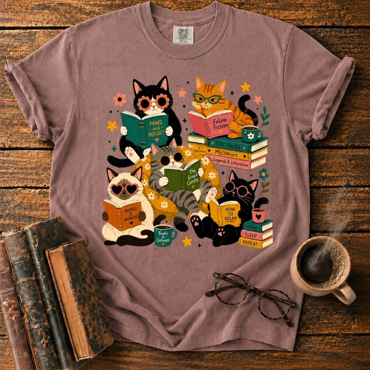 Cats’ Cozy Reading Book T-Shirt