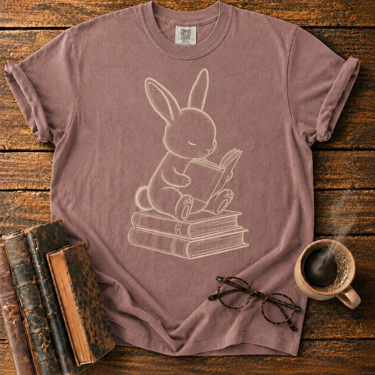 Bunny Reading on Book StackT-Shirt
