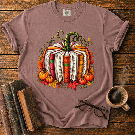 Whimsical Autumn Book Pumpkin T-Shirt