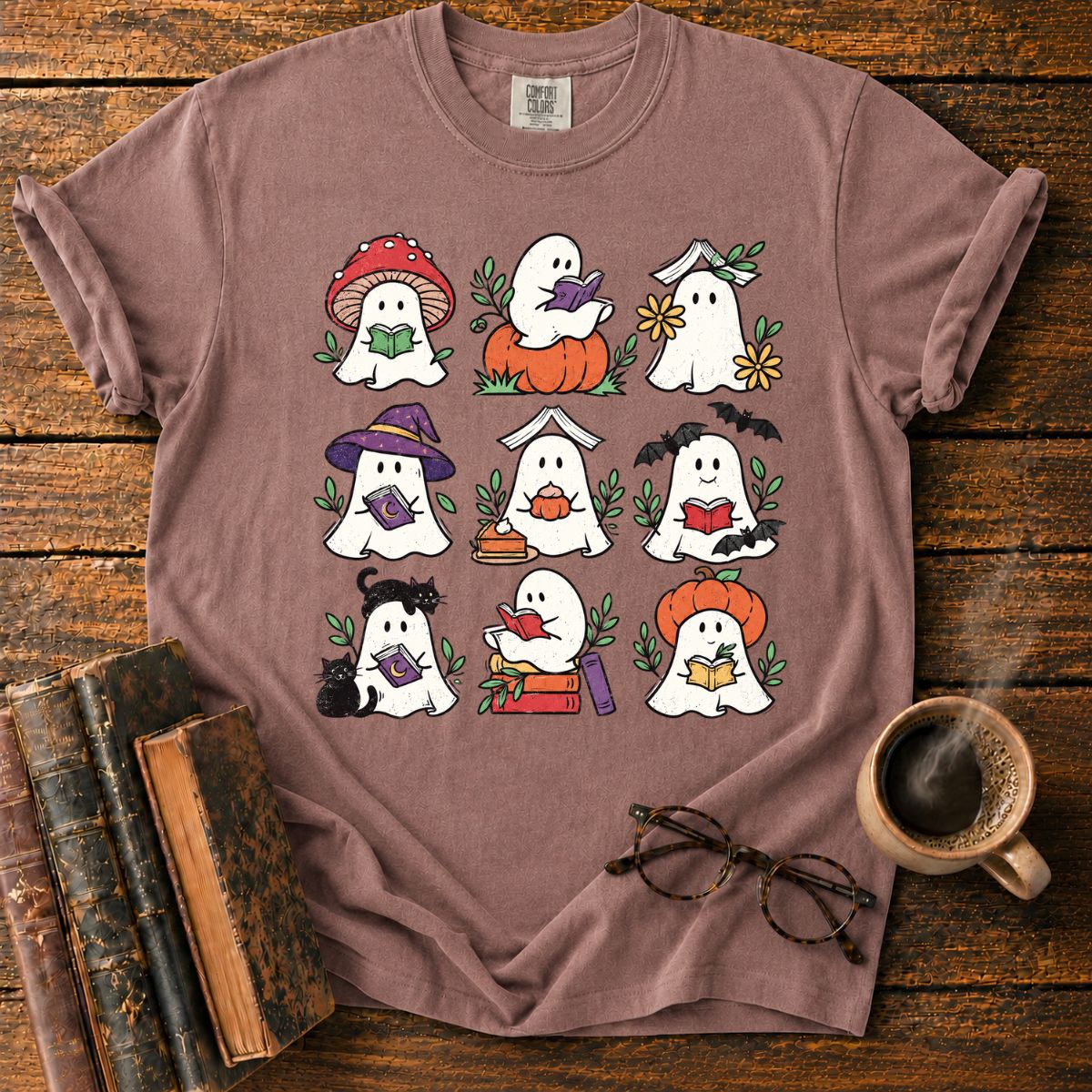 Cute Reading Ghosts Halloween T-Shirt