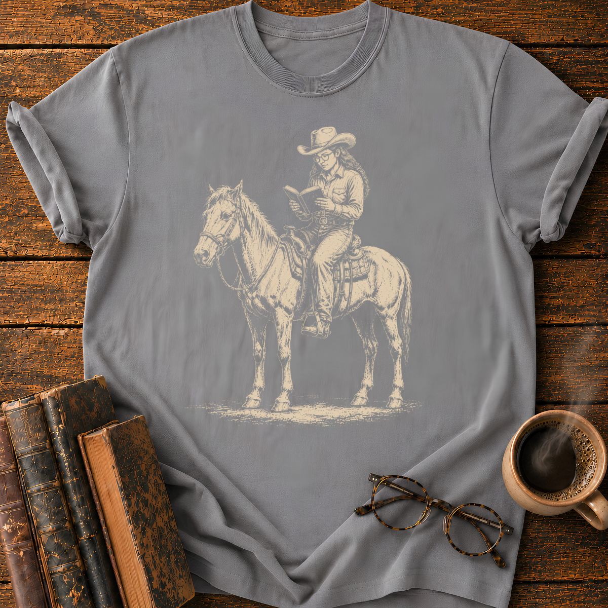 Cowgirl Reading on Horseback T-Shirt