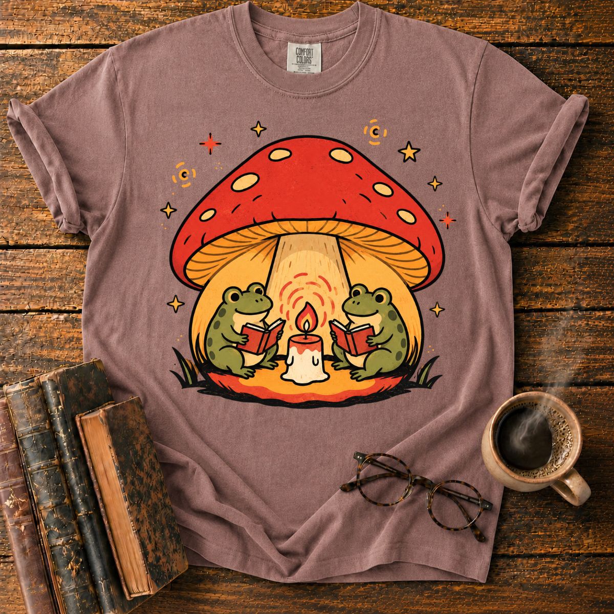Frogs Reading Beneath a Mushroom House T-Shirt