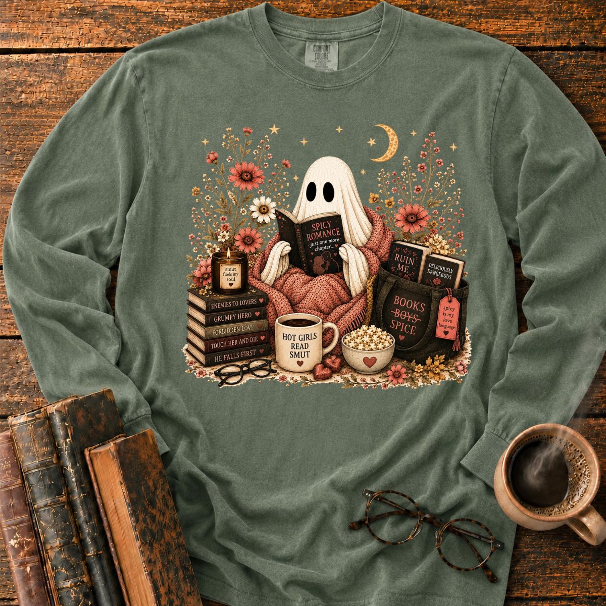 Ghost Reading Spicy Romance LS T-Shirt