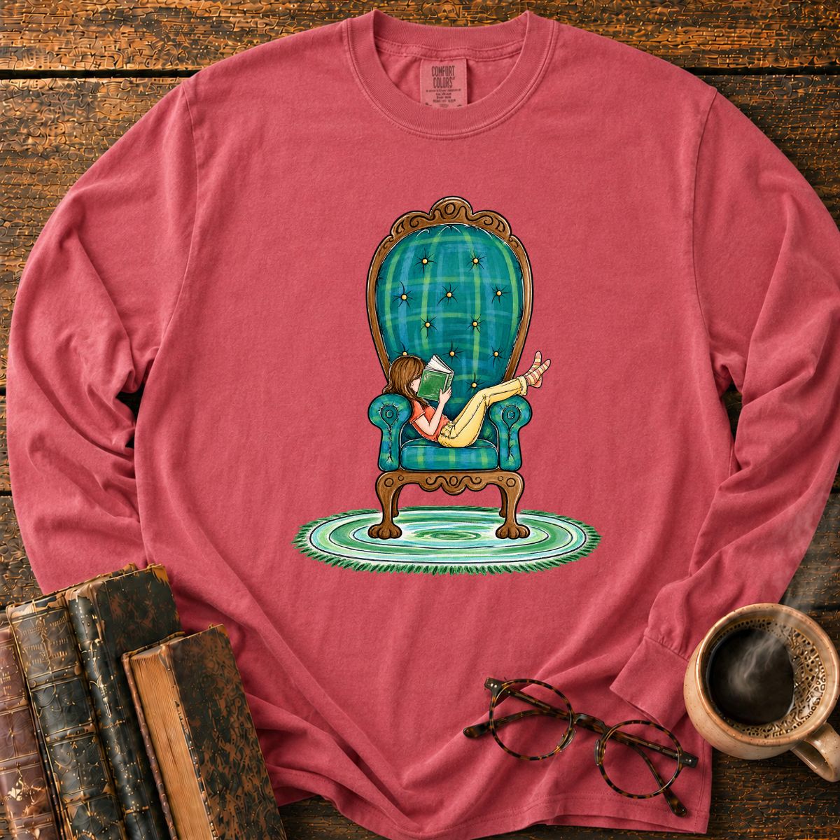 Girl Reading In Big Armchair LS T-Shirt