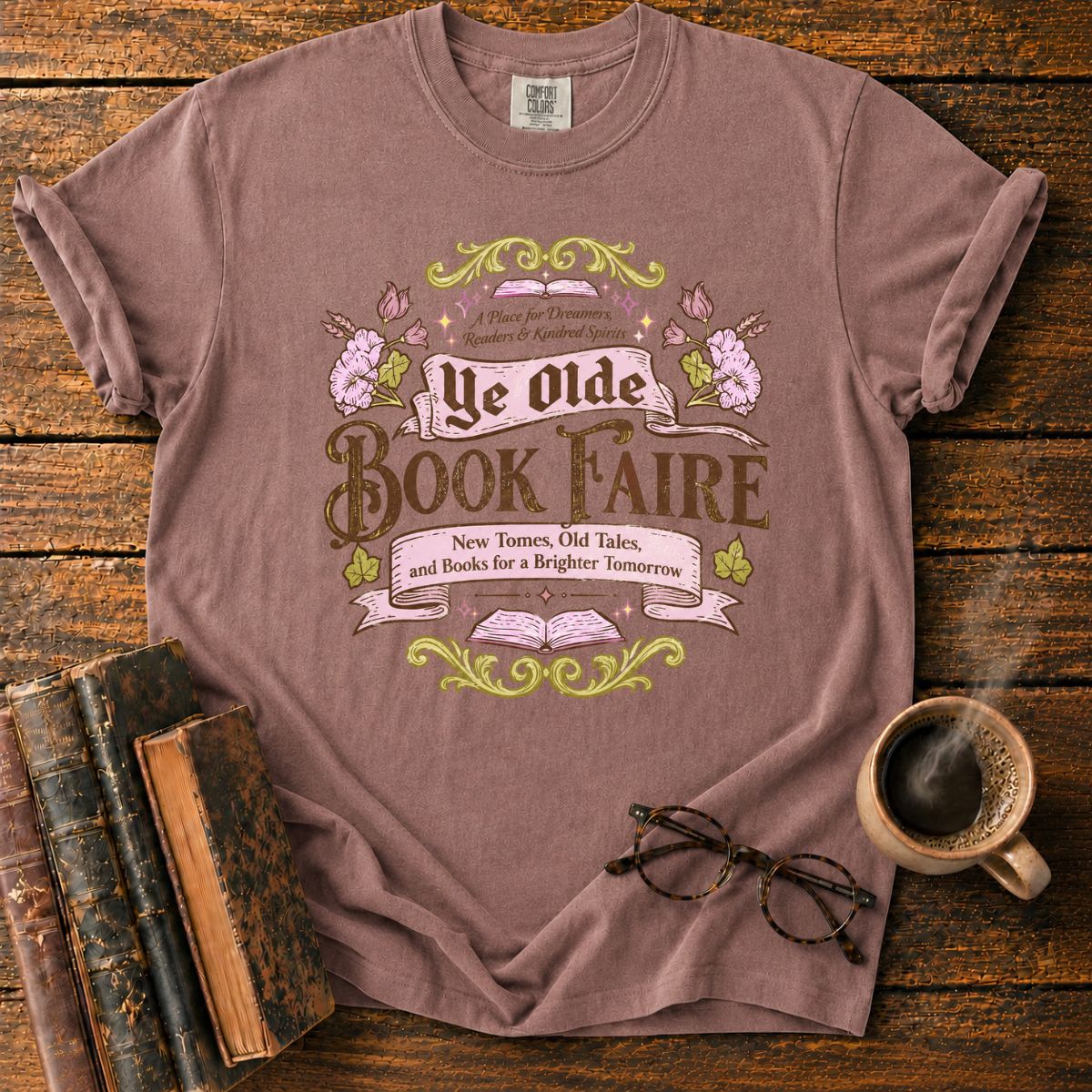 Ye Olde Book Faire Vintage Bookish T-Shirt