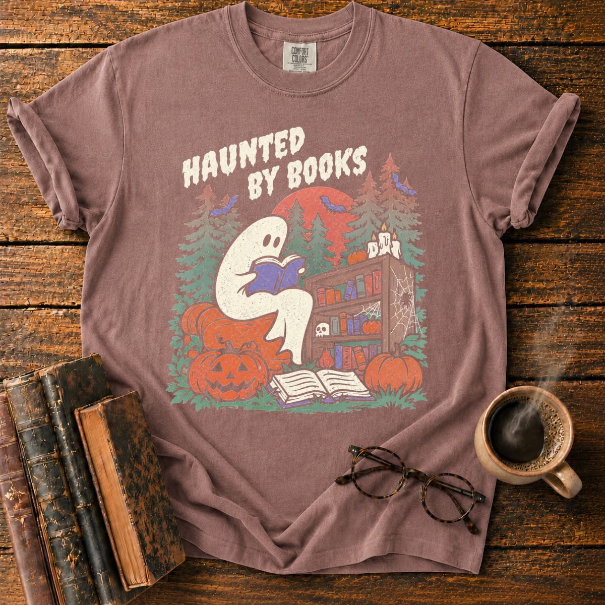 Haunted by Books Ghost Halloween T-Shirt