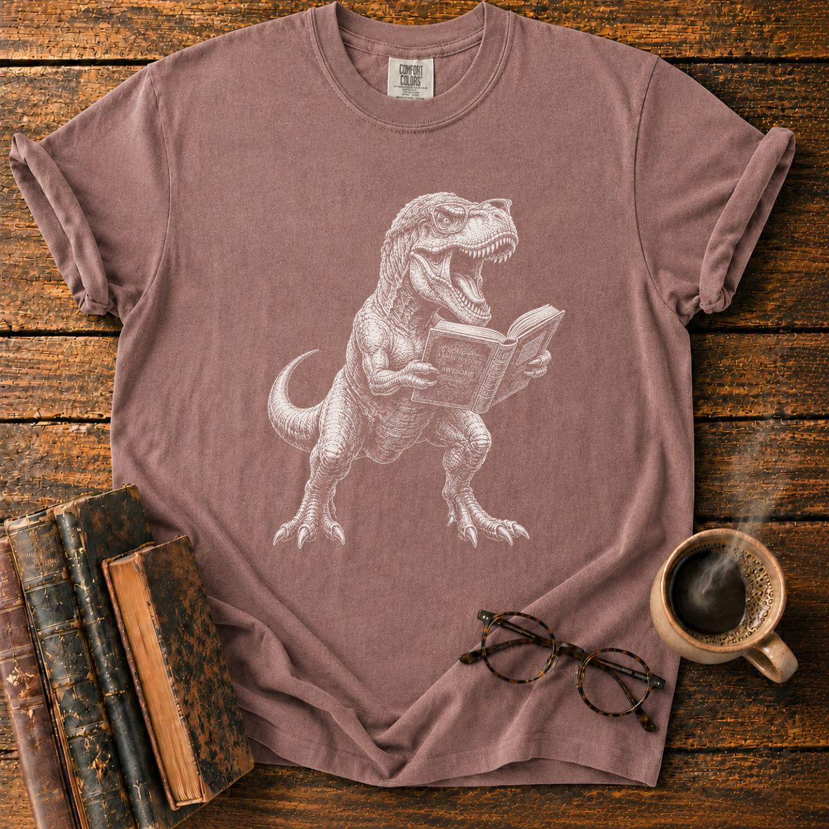 Nerdy T. Rex Reading T-Shirt